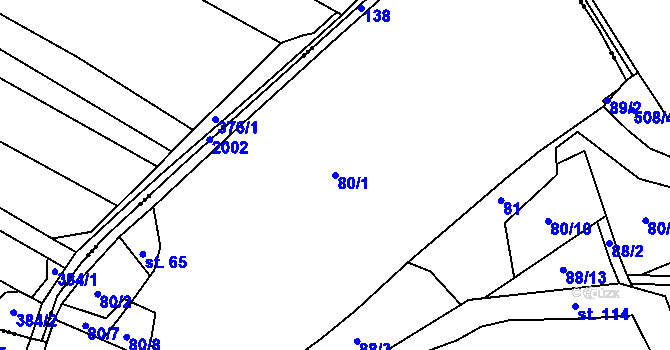 Parcela st. 80/1 v KÚ Lhotky u Malotic, Katastrální mapa