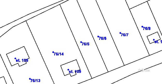 Parcela st. 76/5 v KÚ Lhotky u Malotic, Katastrální mapa