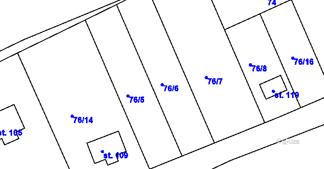 Parcela st. 76/6 v KÚ Lhotky u Malotic, Katastrální mapa
