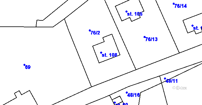 Parcela st. 108 v KÚ Lhotky u Malotic, Katastrální mapa