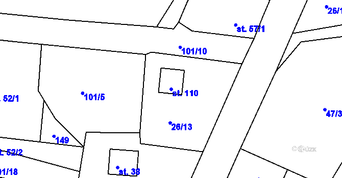 Parcela st. 110 v KÚ Lhotky u Malotic, Katastrální mapa