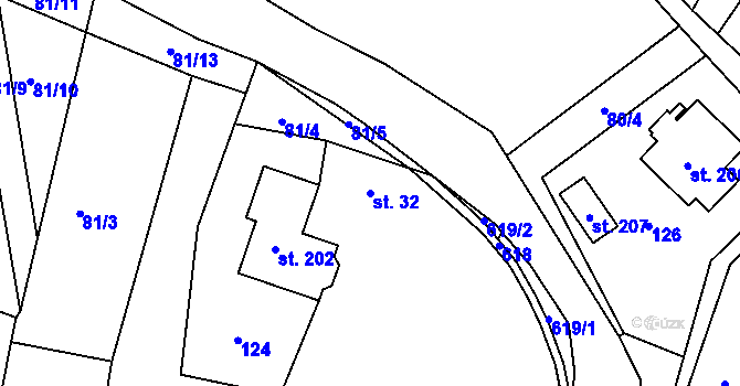 Parcela st. 32 v KÚ Malotice, Katastrální mapa