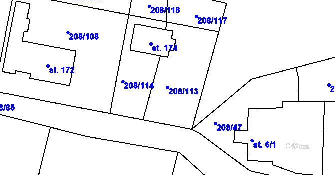 Parcela st. 208/113 v KÚ Krtely, Katastrální mapa