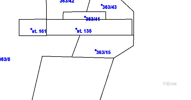 Parcela st. 363/15 v KÚ Krtely, Katastrální mapa