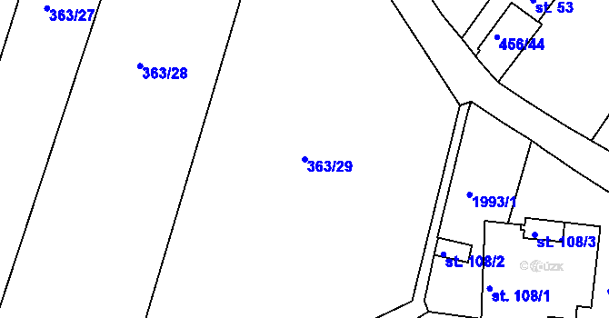 Parcela st. 363/29 v KÚ Krtely, Katastrální mapa
