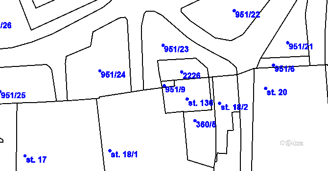 Parcela st. 951/9 v KÚ Krtely, Katastrální mapa