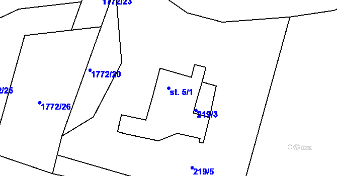 Parcela st. 5/1 v KÚ Krtely, Katastrální mapa