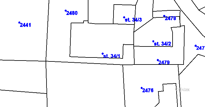 Parcela st. 34/1 v KÚ Malovice u Netolic, Katastrální mapa