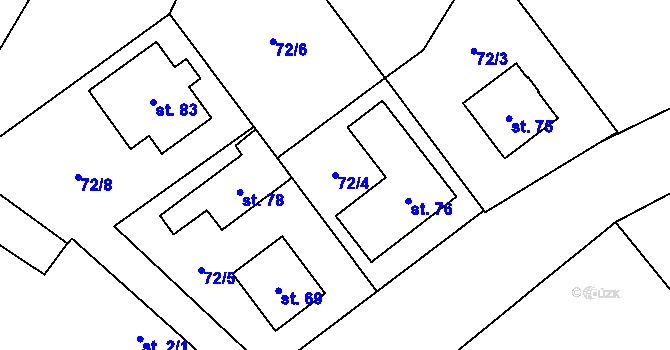 Parcela st. 72/4 v KÚ Malovičky, Katastrální mapa