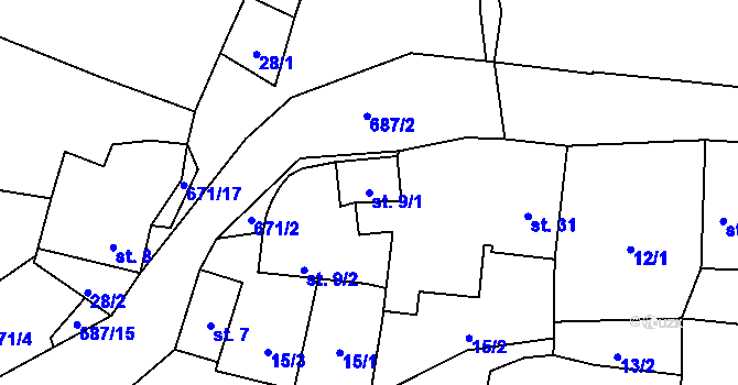 Parcela st. 9/1 v KÚ Bečice nad Lužnicí, Katastrální mapa