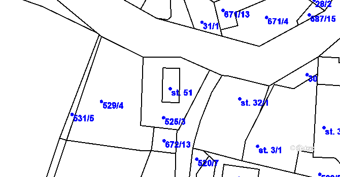 Parcela st. 51 v KÚ Bečice nad Lužnicí, Katastrální mapa