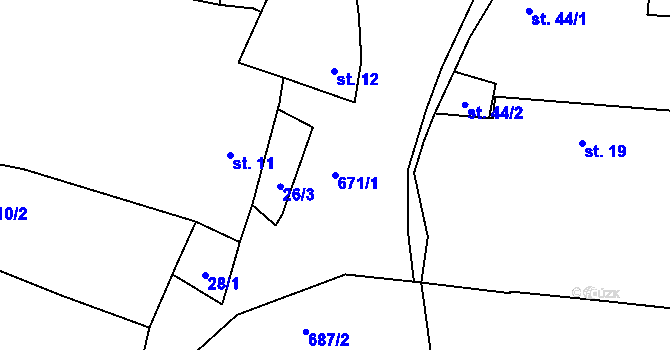 Parcela st. 671/1 v KÚ Bečice nad Lužnicí, Katastrální mapa