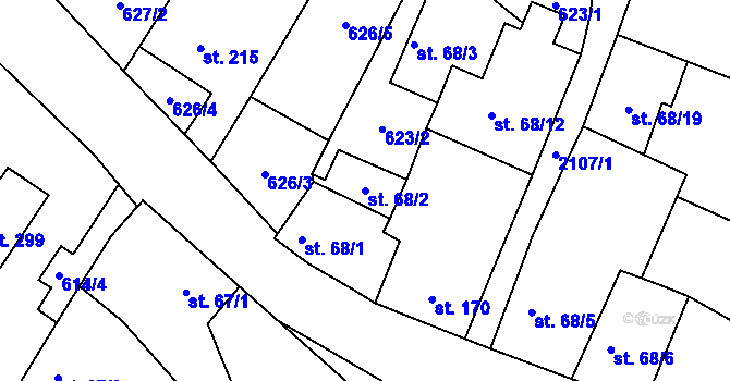 Parcela st. 68/2 v KÚ Malšice, Katastrální mapa