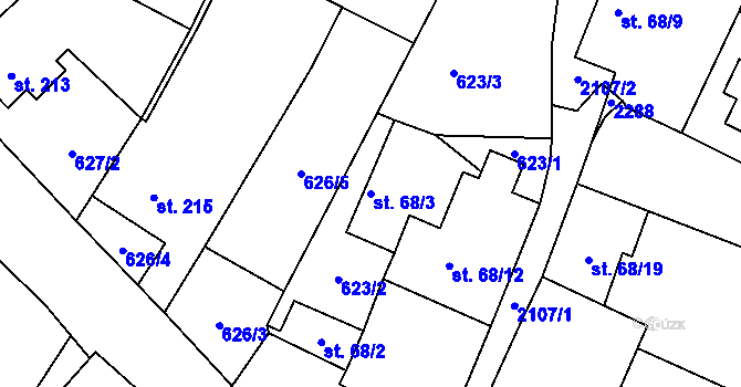 Parcela st. 68/3 v KÚ Malšice, Katastrální mapa