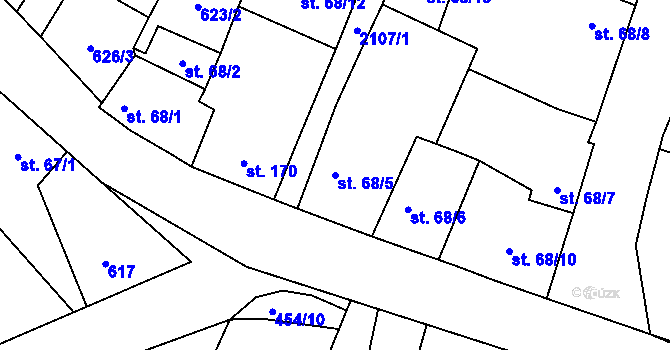Parcela st. 68/5 v KÚ Malšice, Katastrální mapa