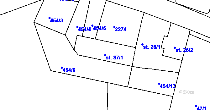 Parcela st. 87/1 v KÚ Malšice, Katastrální mapa