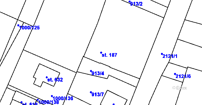 Parcela st. 187 v KÚ Malšice, Katastrální mapa