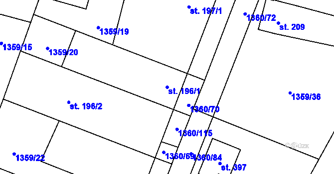 Parcela st. 196/1 v KÚ Malšice, Katastrální mapa