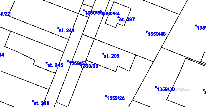 Parcela st. 205 v KÚ Malšice, Katastrální mapa