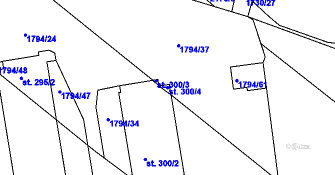 Parcela st. 300/4 v KÚ Malšice, Katastrální mapa