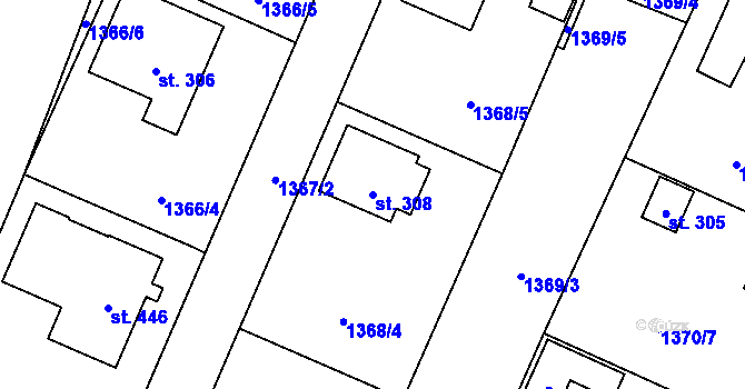 Parcela st. 308 v KÚ Malšice, Katastrální mapa