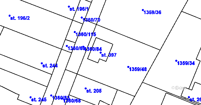 Parcela st. 397 v KÚ Malšice, Katastrální mapa