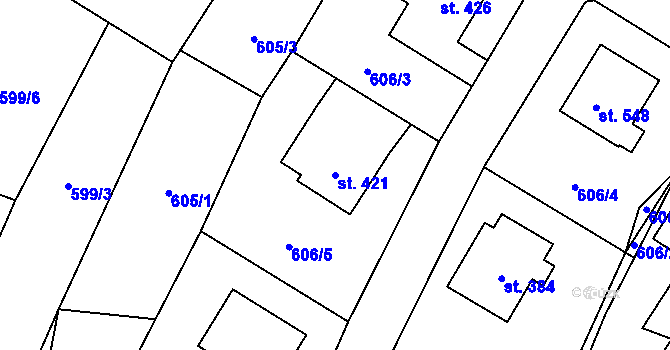 Parcela st. 421 v KÚ Malšice, Katastrální mapa