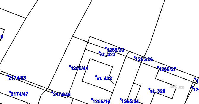 Parcela st. 423 v KÚ Malšice, Katastrální mapa