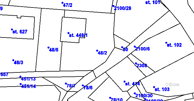 Parcela st. 48/2 v KÚ Malšice, Katastrální mapa
