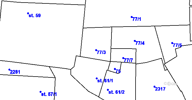 Parcela st. 77/3 v KÚ Malšice, Katastrální mapa
