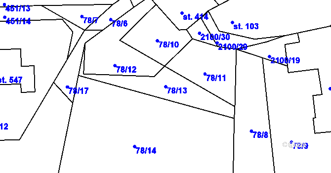 Parcela st. 78/13 v KÚ Malšice, Katastrální mapa