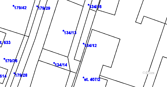 Parcela st. 134/12 v KÚ Malšice, Katastrální mapa