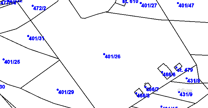 Parcela st. 401/26 v KÚ Malšice, Katastrální mapa