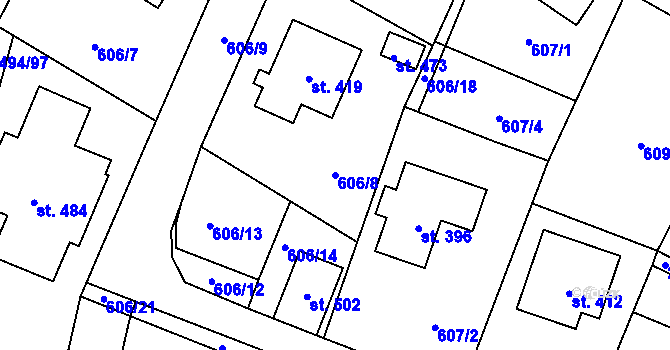Parcela st. 606/8 v KÚ Malšice, Katastrální mapa
