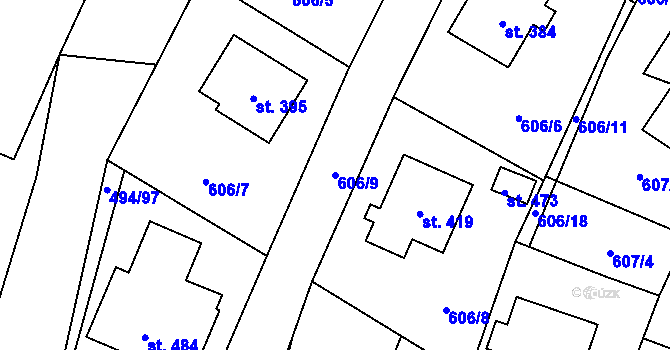 Parcela st. 606/9 v KÚ Malšice, Katastrální mapa