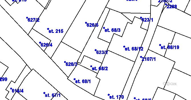 Parcela st. 623/2 v KÚ Malšice, Katastrální mapa