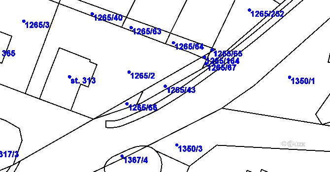 Parcela st. 1265/43 v KÚ Malšice, Katastrální mapa