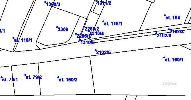 Parcela st. 2102/5 v KÚ Malšice, Katastrální mapa