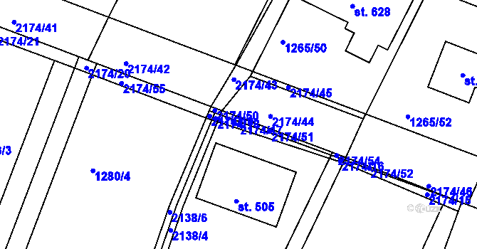 Parcela st. 2174/17 v KÚ Malšice, Katastrální mapa