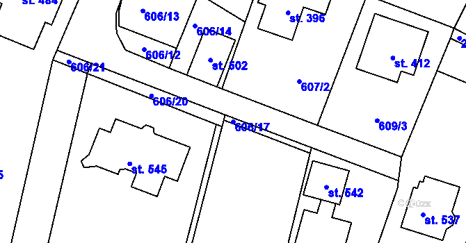 Parcela st. 606/17 v KÚ Malšice, Katastrální mapa