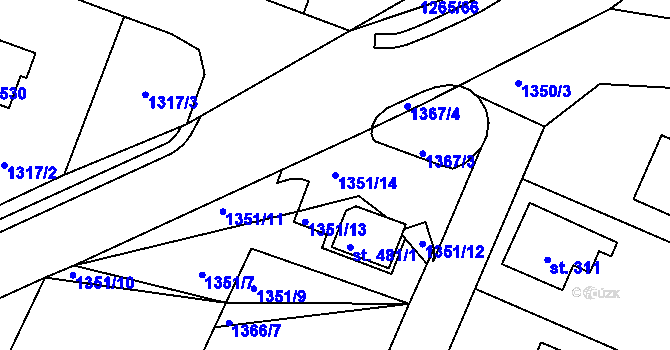 Parcela st. 1351/14 v KÚ Malšice, Katastrální mapa
