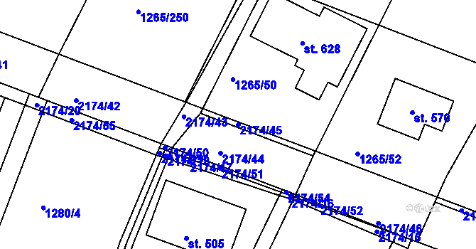 Parcela st. 2174/45 v KÚ Malšice, Katastrální mapa