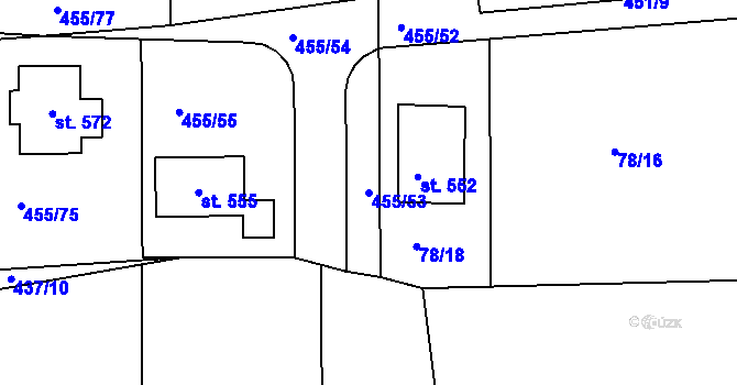 Parcela st. 455/53 v KÚ Malšice, Katastrální mapa
