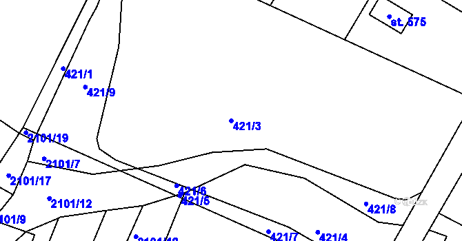 Parcela st. 421/3 v KÚ Malšice, Katastrální mapa