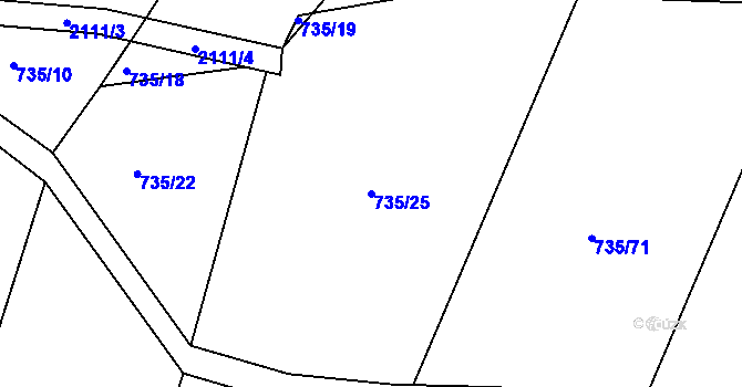 Parcela st. 735/25 v KÚ Malšice, Katastrální mapa
