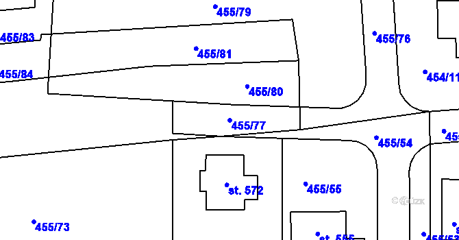 Parcela st. 455/77 v KÚ Malšice, Katastrální mapa