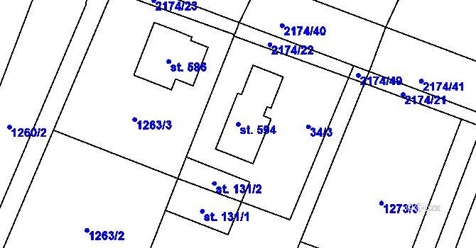 Parcela st. 594 v KÚ Malšice, Katastrální mapa