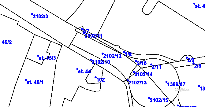 Parcela st. 2102/12 v KÚ Malšice, Katastrální mapa