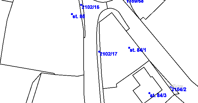 Parcela st. 2102/17 v KÚ Malšice, Katastrální mapa