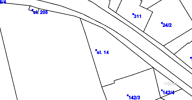 Parcela st. 14 v KÚ Malšova Lhota, Katastrální mapa